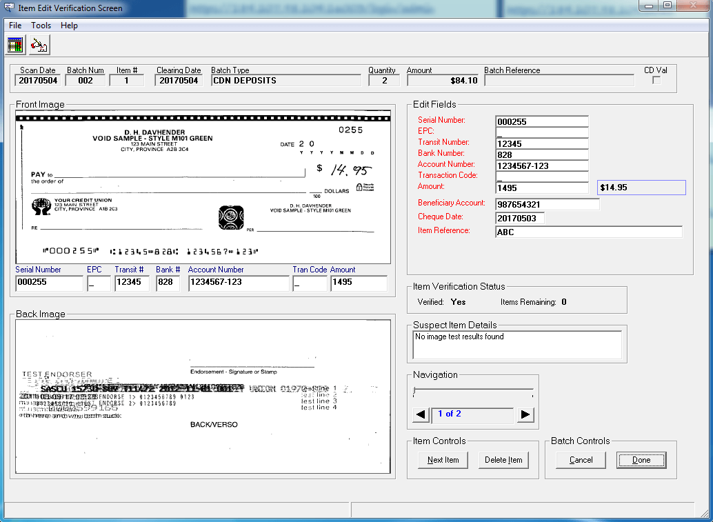 IA Check software screen